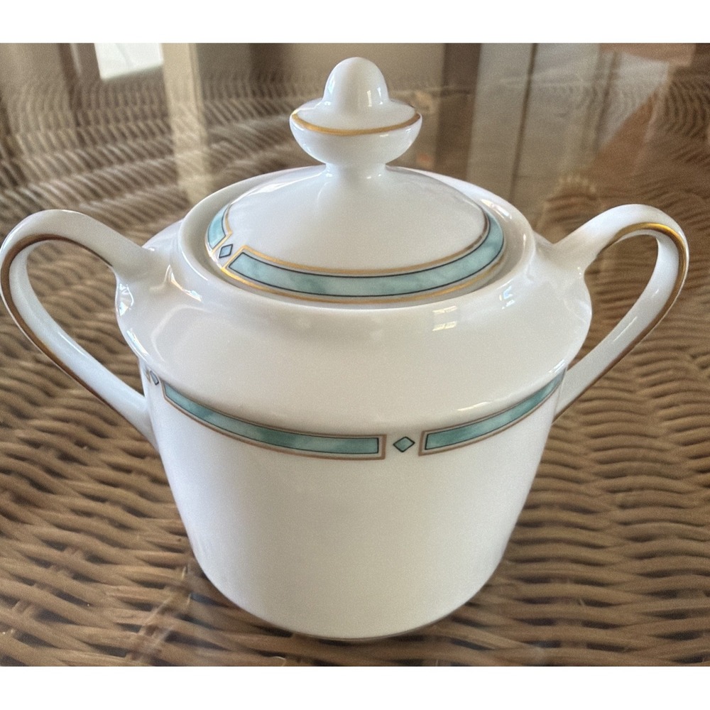 UNUSED Bernardaud Gemme Green LIMOGES Sugar Bowl With Lid VHTF